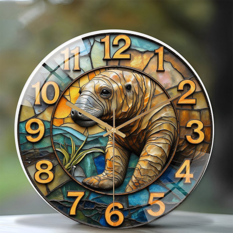 Unique Manatee Wall Clock 2D Art Home Decor Art - 12'' Modern Glass Wall Clock