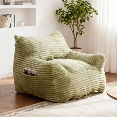 Fauteuil à billes surdimensionné en velours côtelé de 41,7 po avec repose-pieds