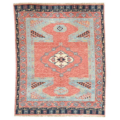 Hand Knotted Wool Area Rug in Red