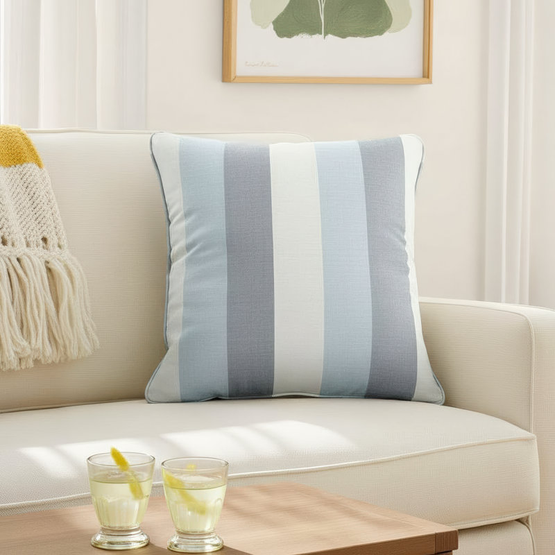 Tildi Striped Sunbrella® Outdoor Throw Pillow, Direction Dew, 22" x 22"