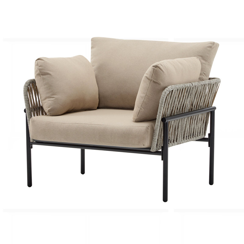 Méridienne en fer 36 po avec tissage en corde et coussins moelleux