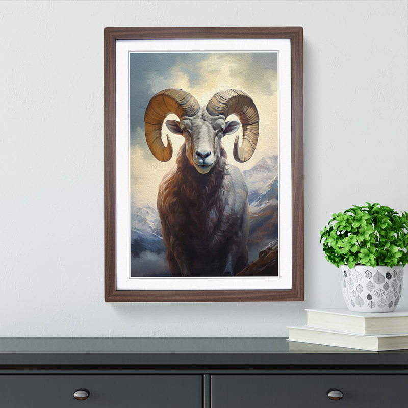 XYZ-FRM-V1223-5404 Ram Sheep Informel No.2 - Single Picture Frame Print on Wood, 34cm H x 25cm W x 2cm D, Walnut