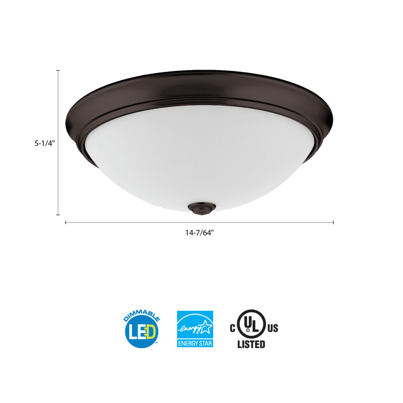 Essentials Glass LED Flush Mount, Bronze, 4.5" H x 14" W x 14" D, 3000K