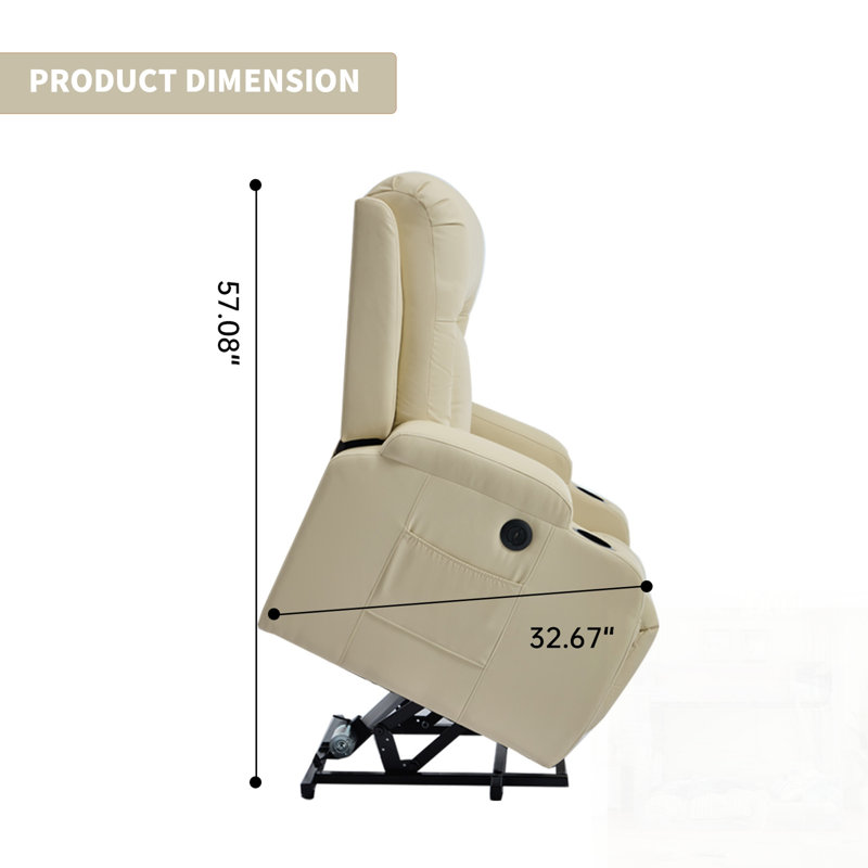 Fauteuil inclinable en polyuréthane PU à position infinie avec massage par vibration 8 points, chauffage lombaire, charge USB et porte-gobelets pour personnes âgées