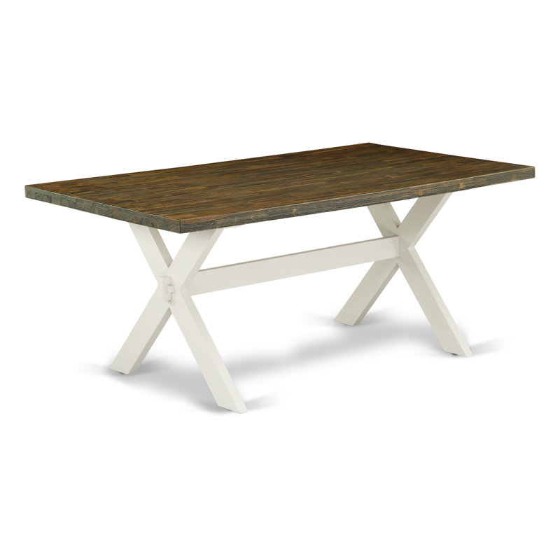 Table de salle à manger X-Style Modern - plateau de table rectangulaire en bois avec pieds élégants, lin brossé blanc
