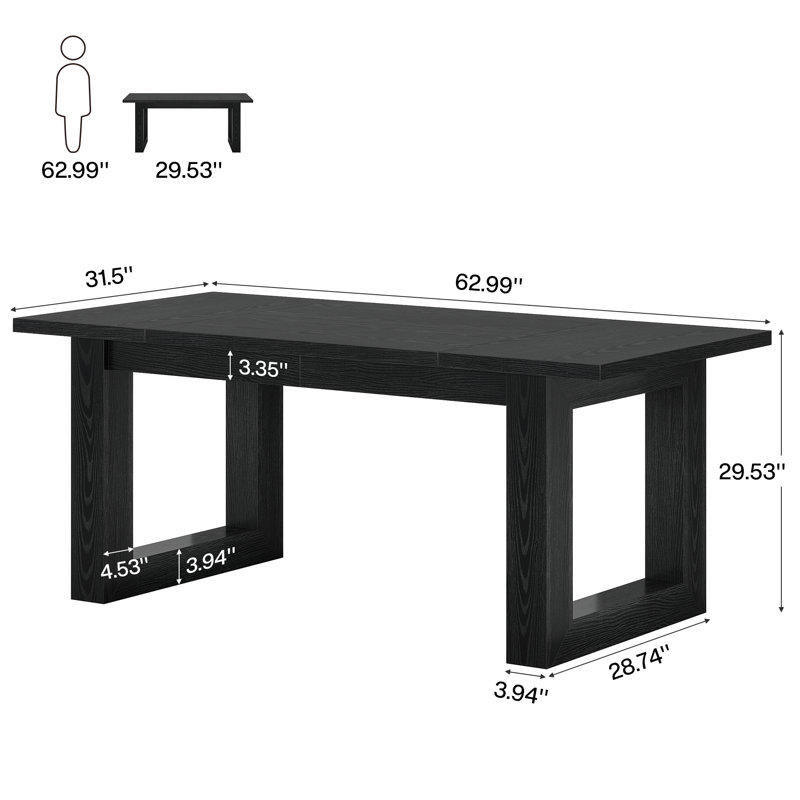 Bureau d'ordinateur de direction rectangulaire en bois 63 pouces, Noir, noir, noir, noir