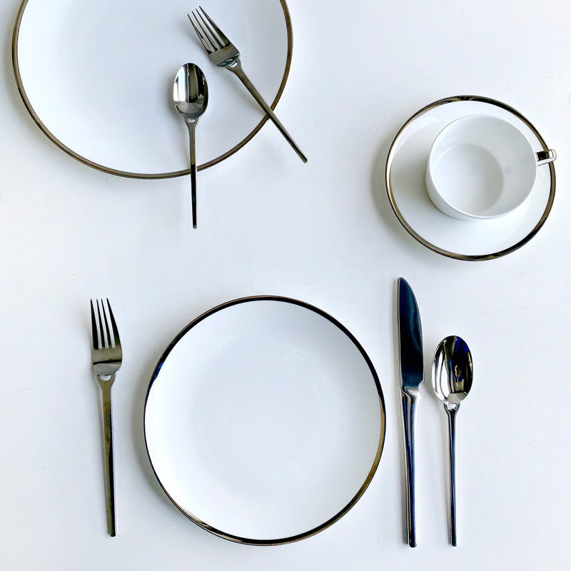 Platinum Edge Bone China Dinner Plate, White/Silver