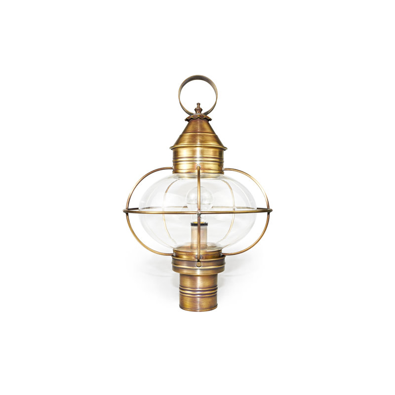 Onion 1 -Light Outdoor Post Lantern , Antique Brass, Clear