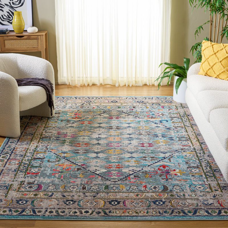 Hertzler Oriental Blue/Light Gray Area Rug, Rectangle 8' x 10'