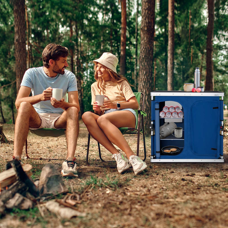 Rectangular Wood Metal Folding Outdoor Camping Table , 33.1'' in. W 19.7'' in. D, Blue