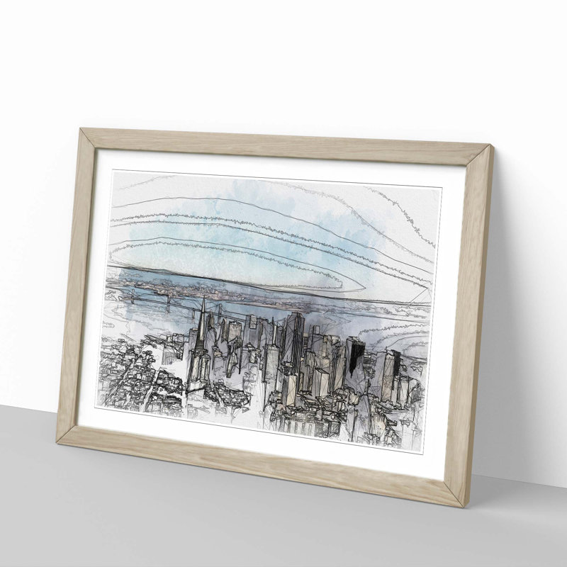 View of San Francisco in Abstract - Picture Frame Graphic Art Print, Oak, 50cm H x 76cm W x 2cm D