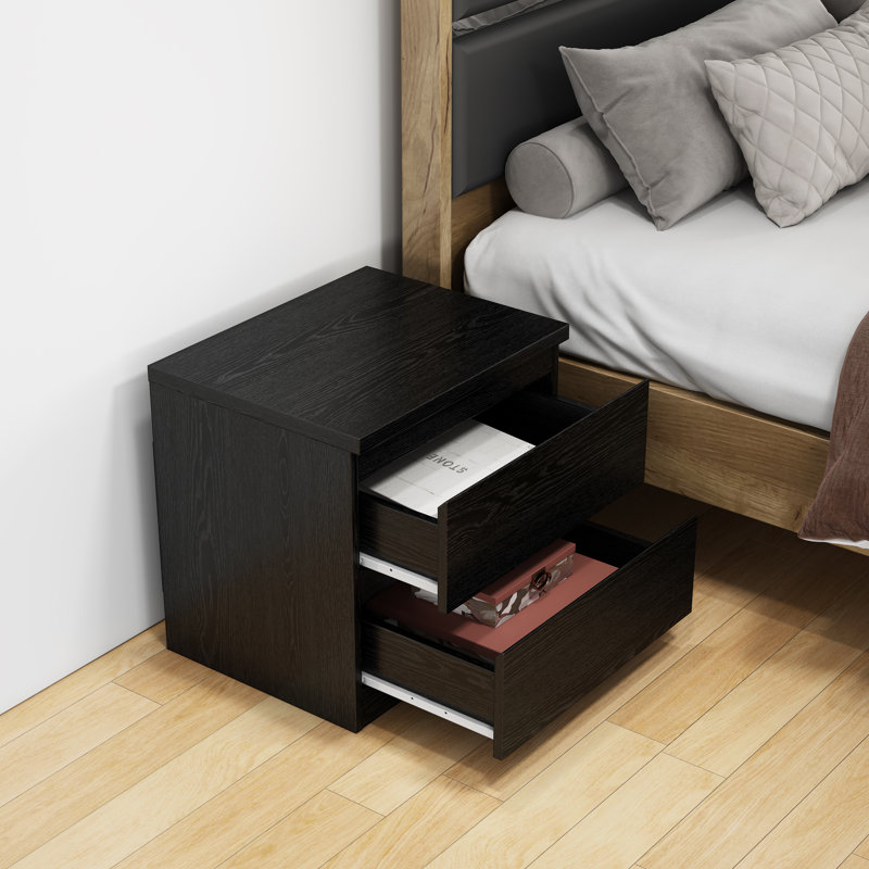 19.7-Inch Black Nightstand with 2 Drawers, Beside Table with Drawers Handle Free Design,Thickened Top Plate,Small Side Table Storage Cabinet 2 Drawer Night Stand for Bedroom,Living Room
