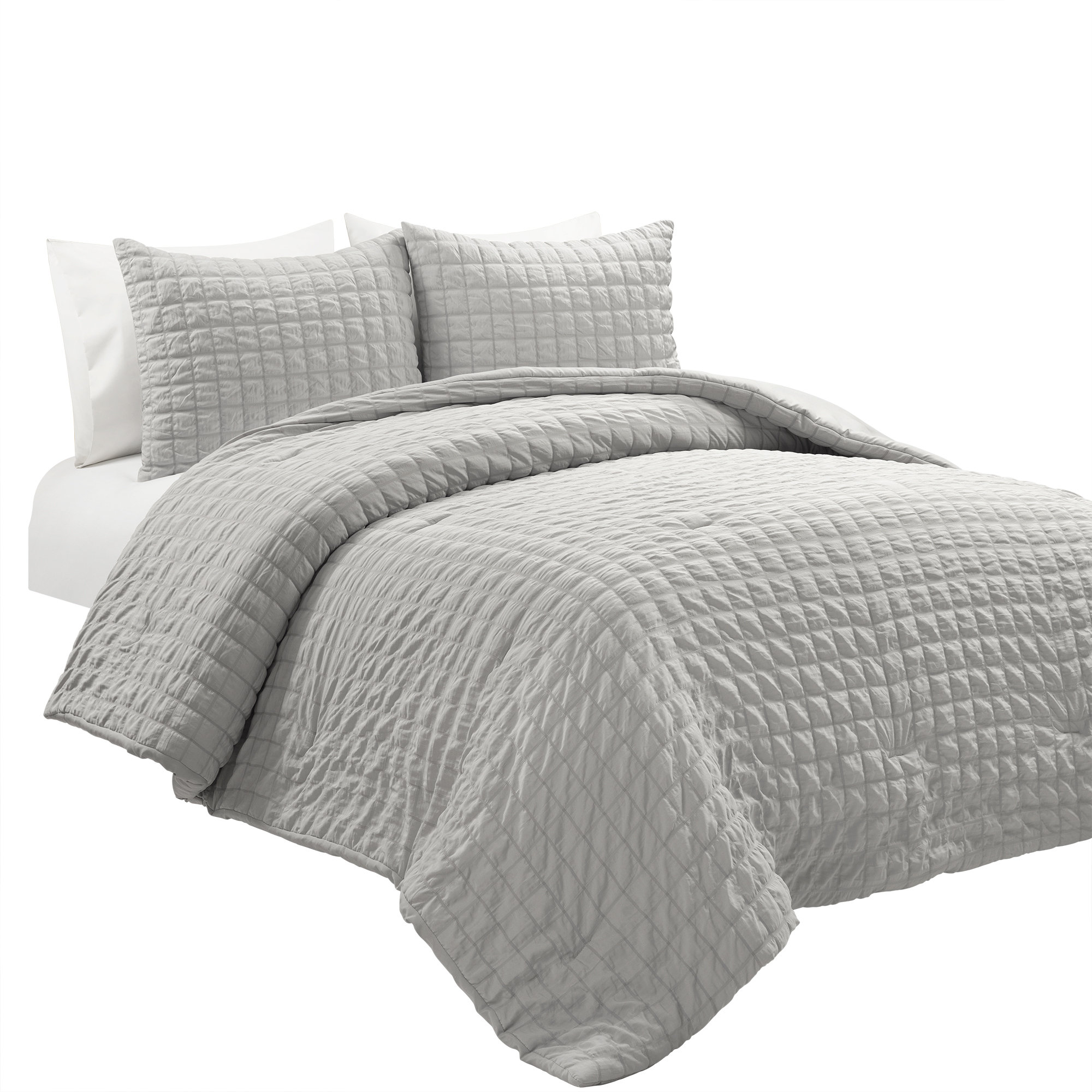 Crinkle 3 Piece All Season Crinkle Textured Dobby Comforter Set, King, Light Gray