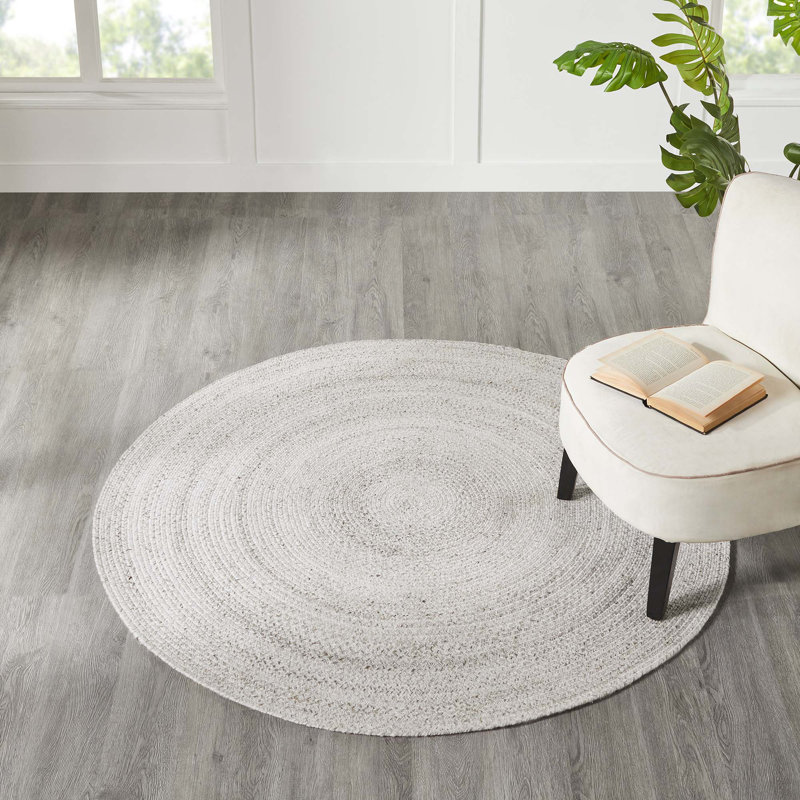 Tapis rond ivoire tissé à la main, Rond 5 pi