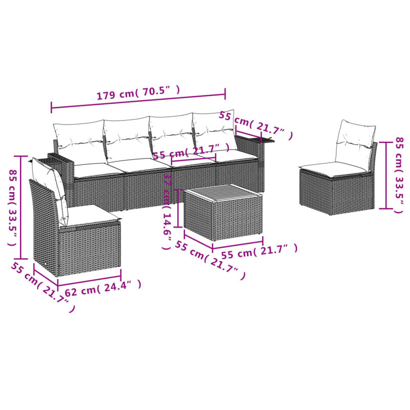 Ensemble de canapé de jardin modulaire en rotin PE 7 pièces Vidaxl