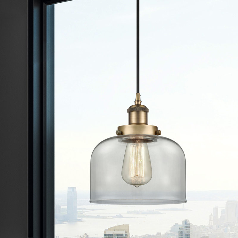 Mini luminaire suspendu à cordon 8 lumières Ballston Urban Bell, Ampoule non incluse, Clair, Laiton brossé