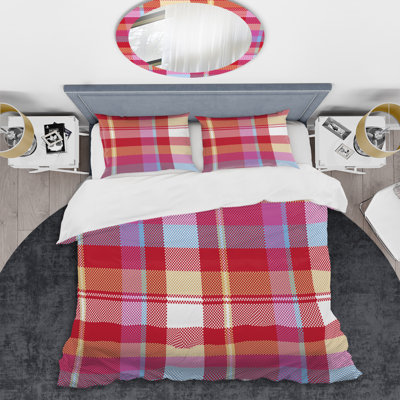 Tartan multicolore à carreaux - Ensemble de housse de couette abstrait - Microfibre de polyester