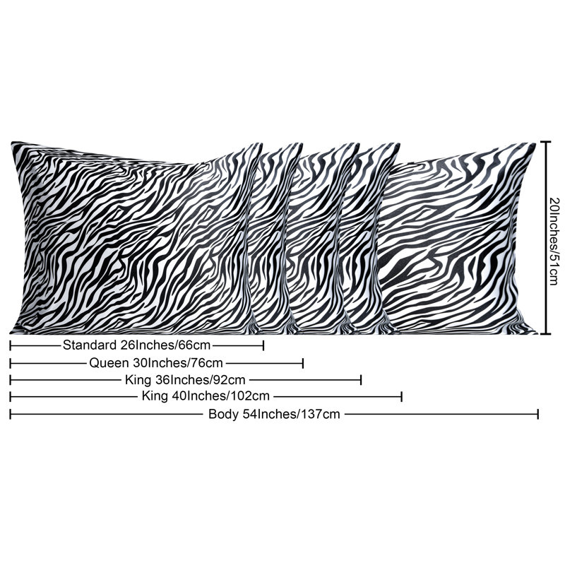 2 Pack Satin Marble Print Pillowcases, Black/White Zabra, King Pillow Case with 2 Pillowcases