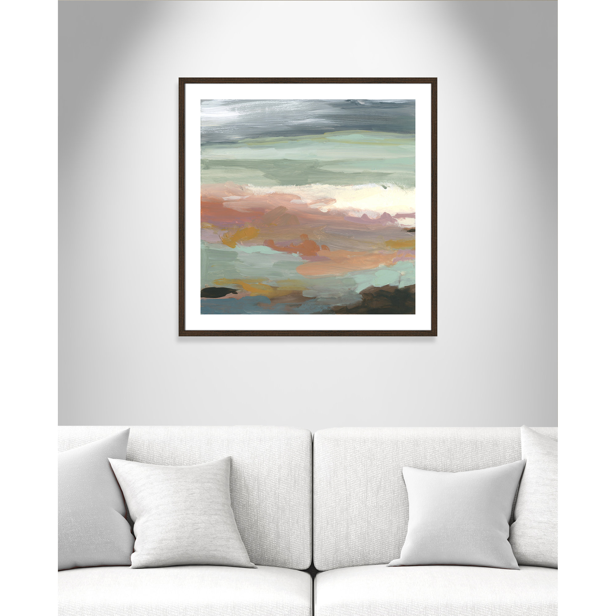 Ocean Bluffs by Carol Robinson - Painting Print on Paper, Picture Framed Paper, 33.25" H x 33.25" W, Walnut Wood