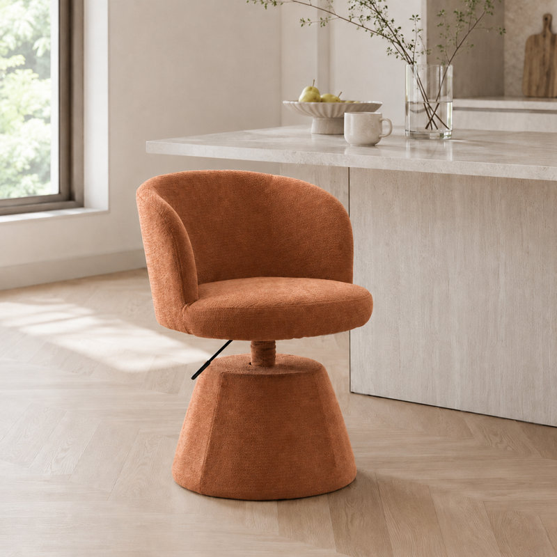 Tabouret de bar ergonomique Mid-Century en chenille pour salle à manger et coiffeuse, Terra Cotta