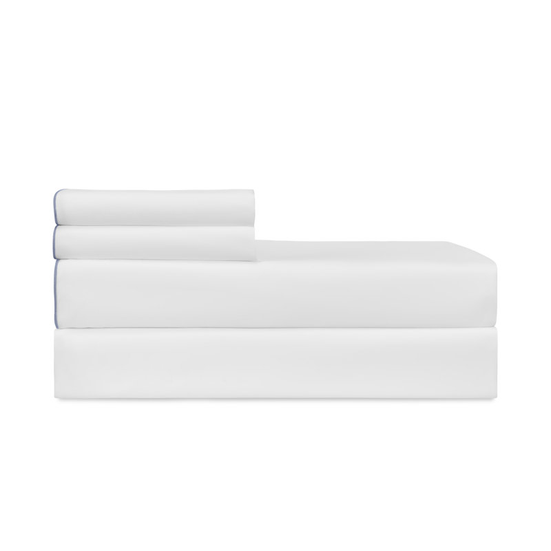 Arlo Percale Sheet Set, White/Lagos, Cal King Sheet Set with 2 King Pillowcases