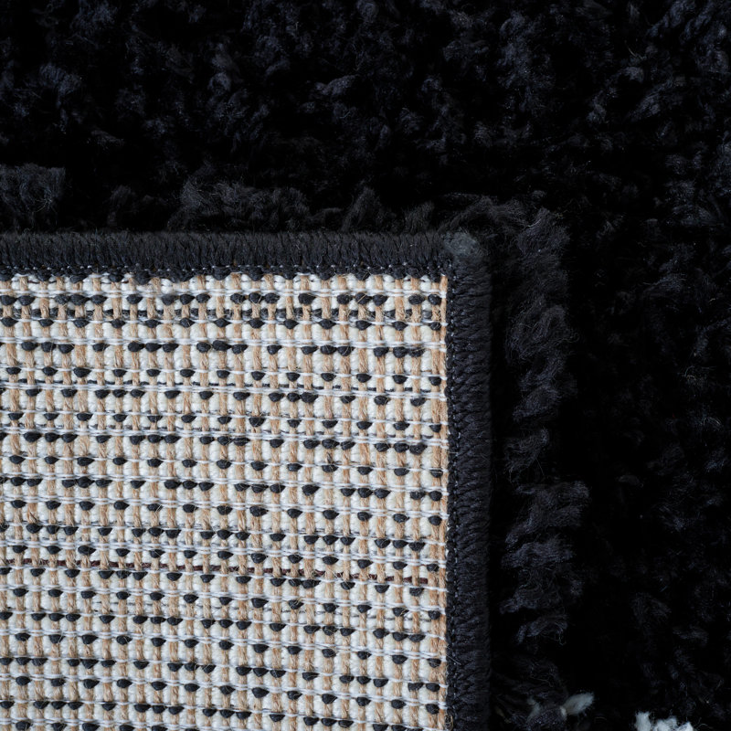 Tapis à poil long noir / ivoire Venus, Tapis de couloir 2 pi 2 po x 8 pi