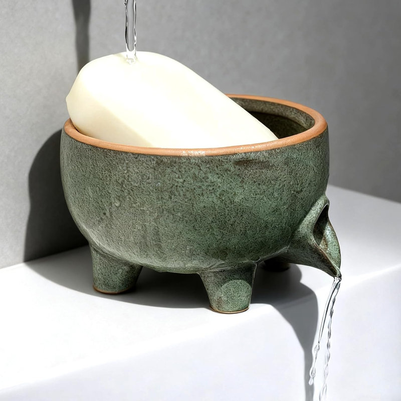 Porte-savon en céramique auto-drainant, vert avocat