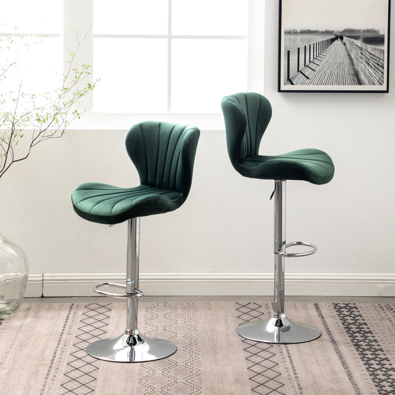 , Of 2 With Upholstered Seats And A - Footrest Modern An Swivel Function, Green