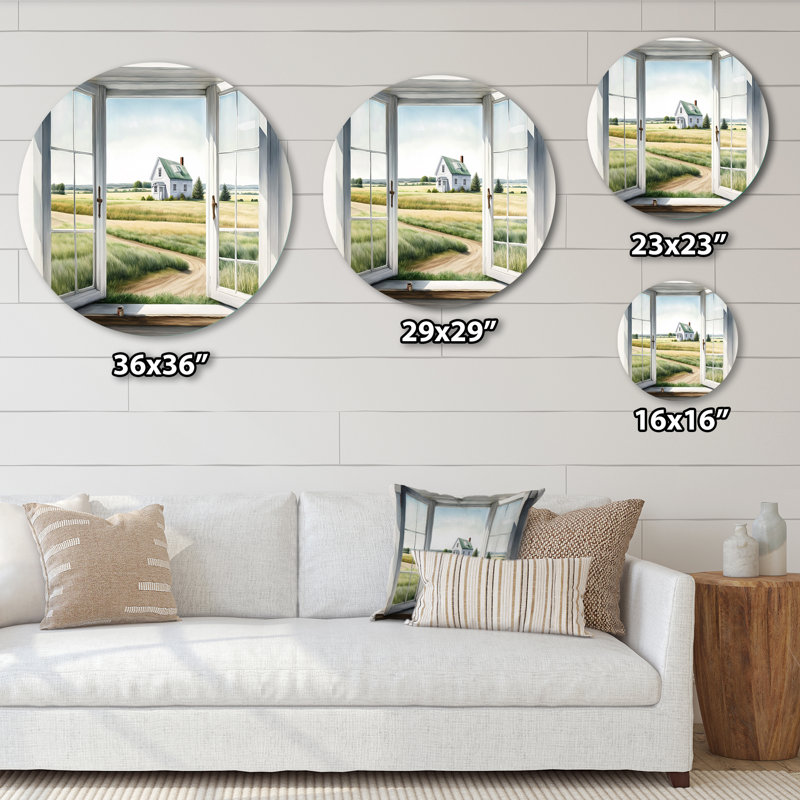 «Window to Landscape Views II - Farm Round Metal Art», H 16 po x l 16 po