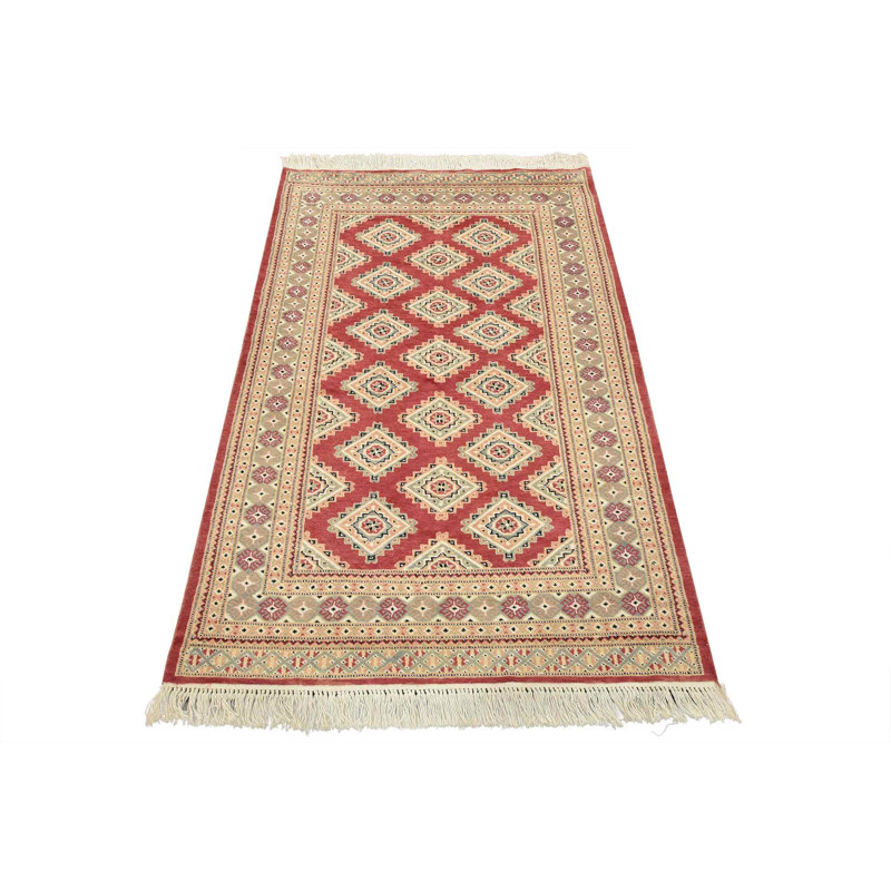Tapis oriental en laine rose noué à la main 4 pi 2 po x 6 pi Bokhara Jaldar