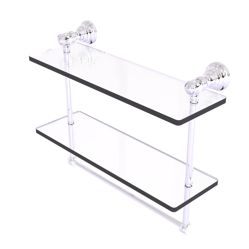 Freyja 2 Piece Glass Tiered Shelf with Towel Bar, 5.54" H x 16" W x 9.5" D, Polished Chrome