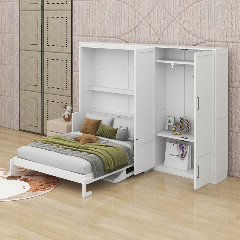 Queen Murphy Bed With Closet, White