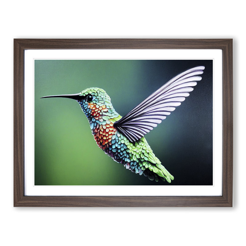 Exquisite Hummingbird - Single Picture Frame Print, 34cm H x 46cm W x 2cm D, Walnut