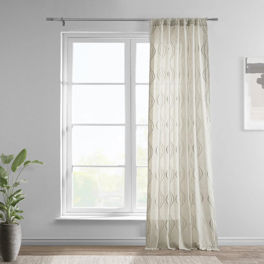 Alefiyah Embroidered Faux Linen Sheer Curtains for Bedroom & Living Room Window Curtain Single Panel Drape House of Hampton® Curtain