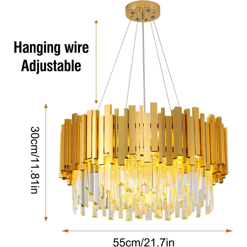 10 - Light Chandelier, Gold,  Length 55cm