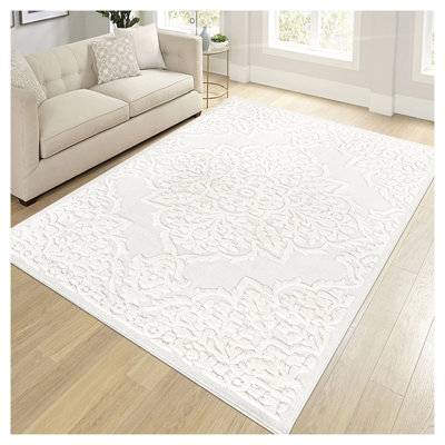 Tapis crème à motif médaillon intérieur / vert foncé Step Collection