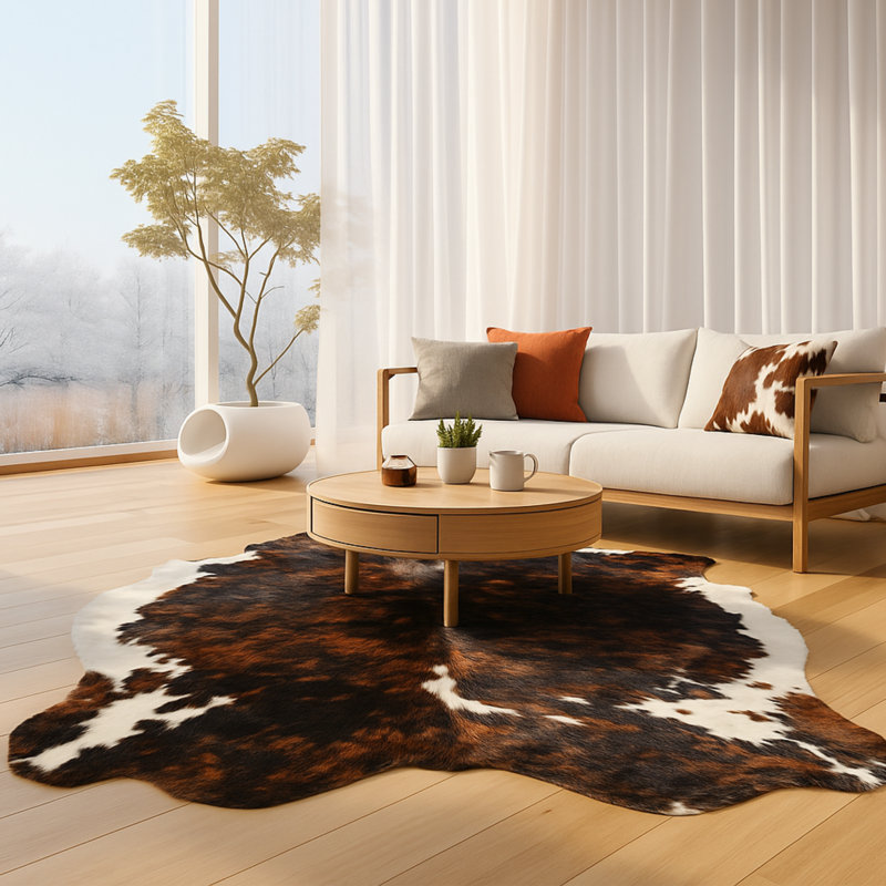 Tapis brun/blanc, 5 pi x 7 pi