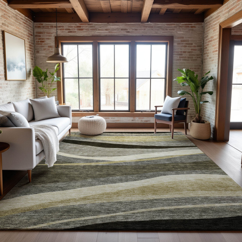 Premium Machine Washable Wayne AMF1098 Swirls Rug, Rectangle 10 pi x 14 pi