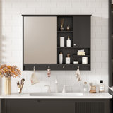 36"W 7.7"D Mirror Cabinet With Mirror, Knob Hooks And Adjustable Shelves