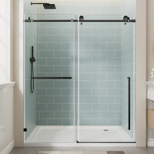 56-60"w X 78"h Frameless Single Sliding Shower Door, 3/8" Tempered Glass, Matte Black