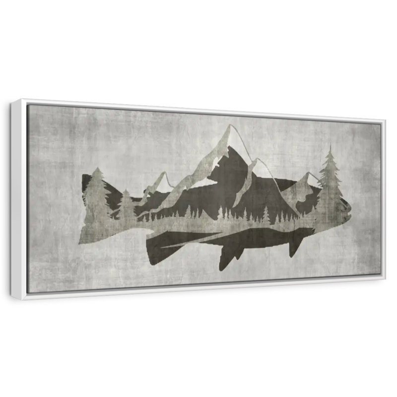Truite de montagne I, Cadre flottant blanc, 28 po x 10 po