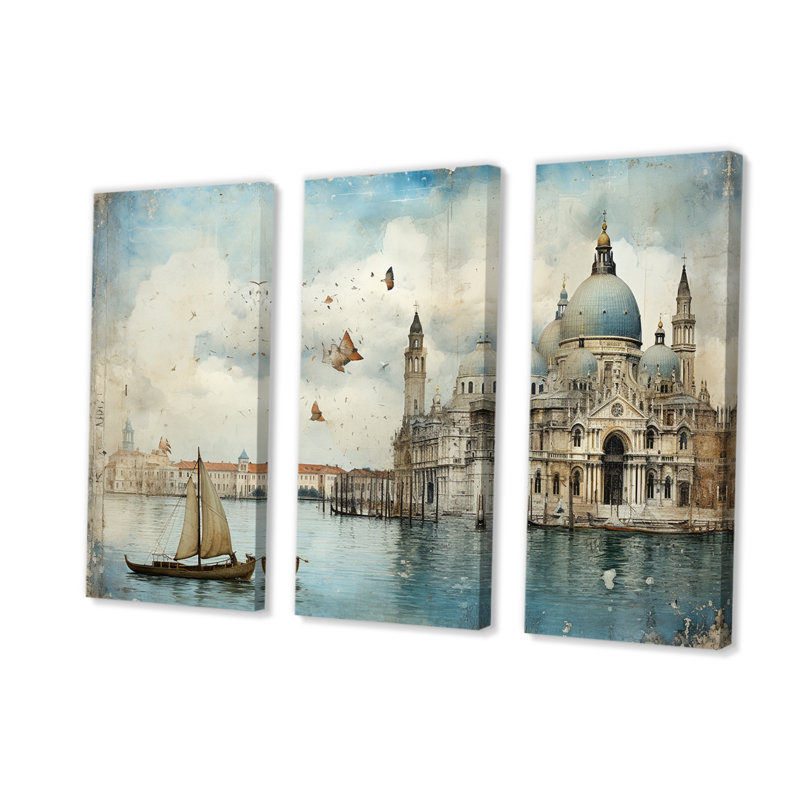 «Venice Chronicles Vintage Journal Collage», ensemble d'art mural sur toile Venise, H 28 po x l 36 po x P 1 po