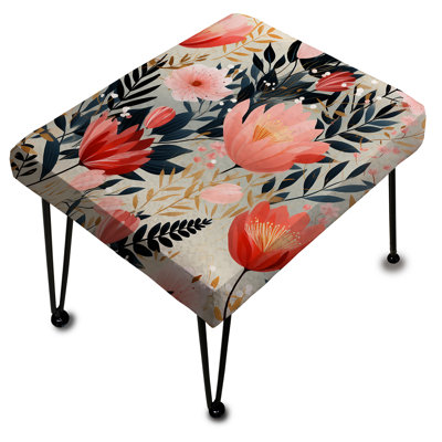 Amour dans la corail sauvage et fleur beige - repose-pieds rectangulaire floral