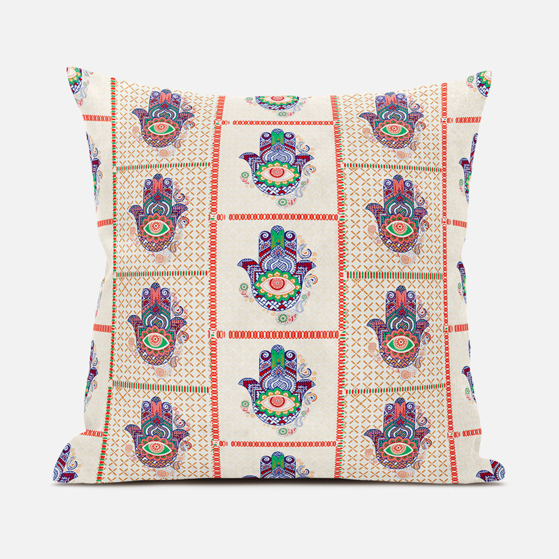 Geometric Outdoor Reversible Throw Pillow, 16" x 16", Off White/Red