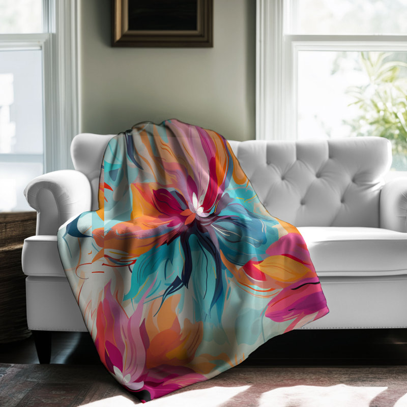 Vibrant Floral Abstraction - couverture sherpa de qualité supérieure 1 pièce, Lit simple