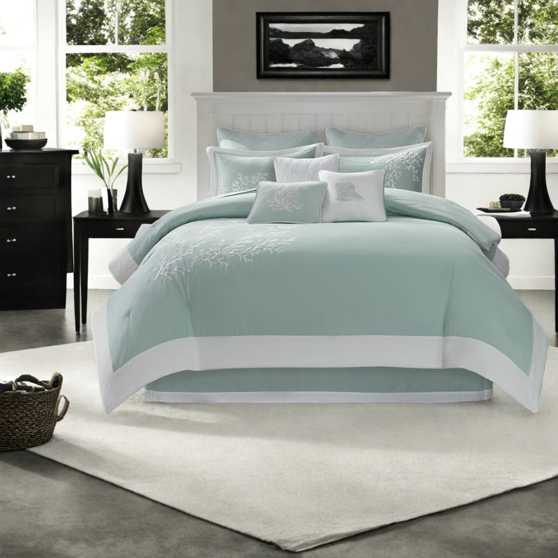 Ensembles de literie surdimensionnés en coton de qualité supérieure, édredon jacquard turquoise, style bord de mer