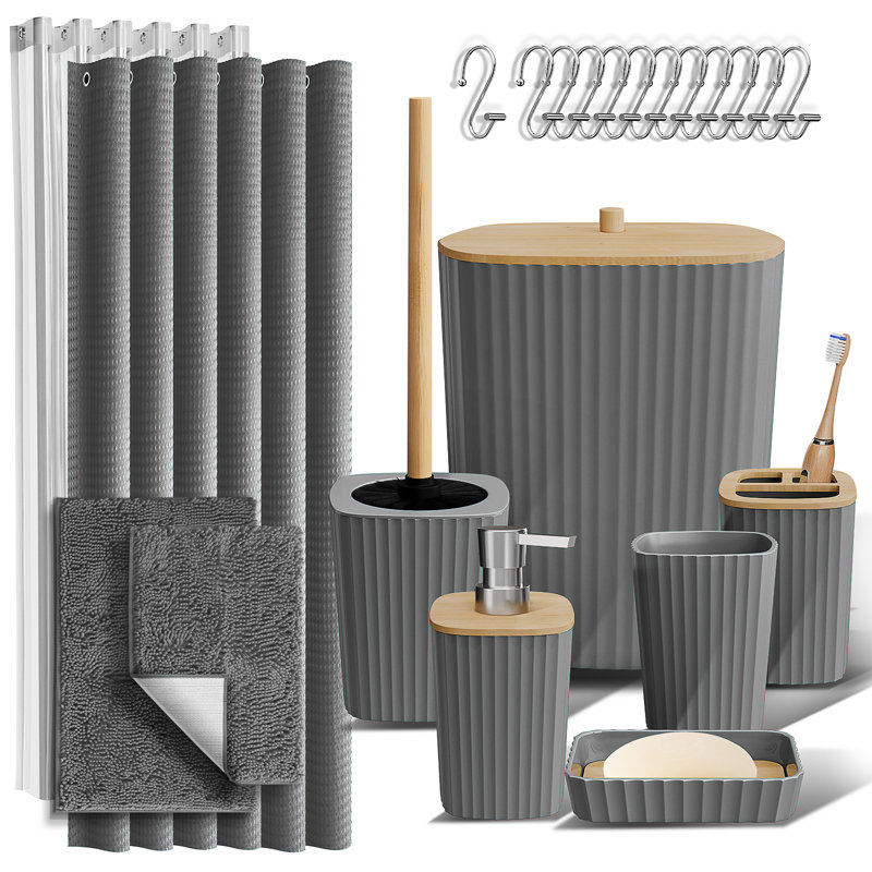 Ensemble complet d'accessoires de salle de bain 22 pièces avec tapis de bain, ensemble de rideau de douche, doublure et crochets