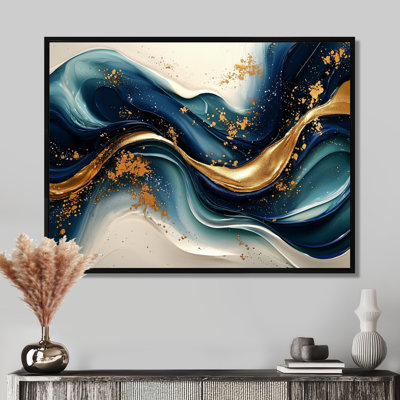 Décoration murale émeraude pierre fusion sur rivière bleue IV - vagues modernes abstraites