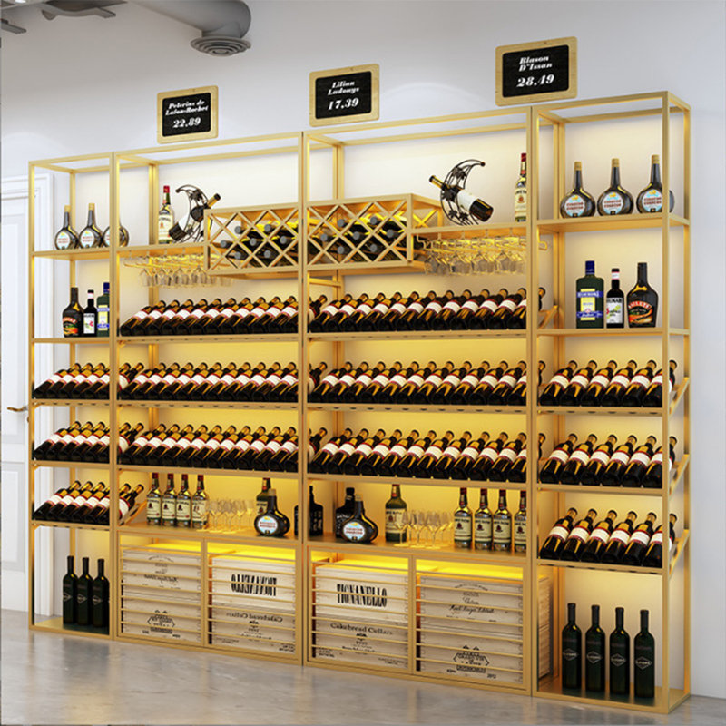 Iron wine rack against the wall, Gold