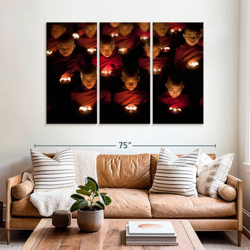 Adella Burmese Monks Praying In Yangon Burma, 36" H x 57" W